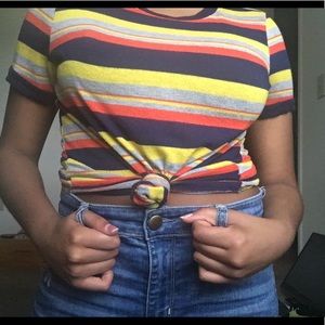 Multicolor striped shirt size large short sleeved